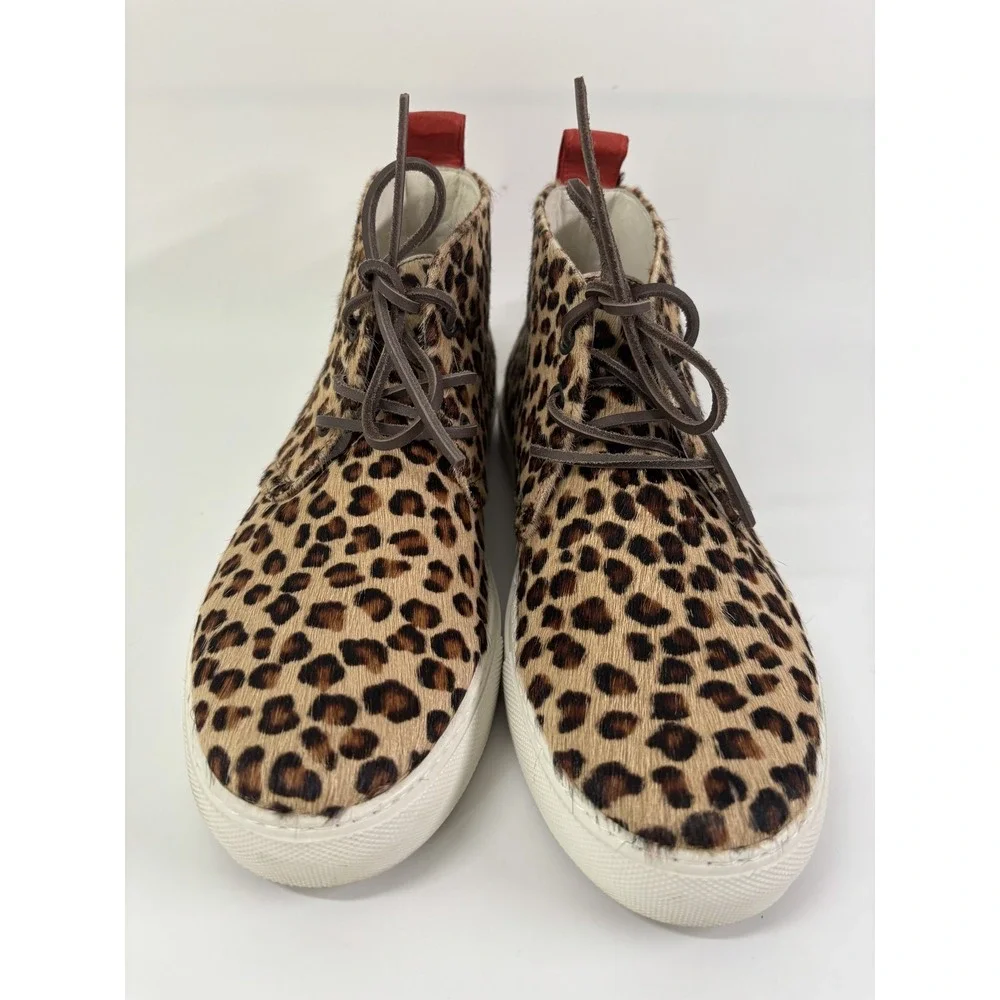 Del Toro Chukka Sneaker Shoes Mens Size 9 Brown Leather Leopard Print Made Italy